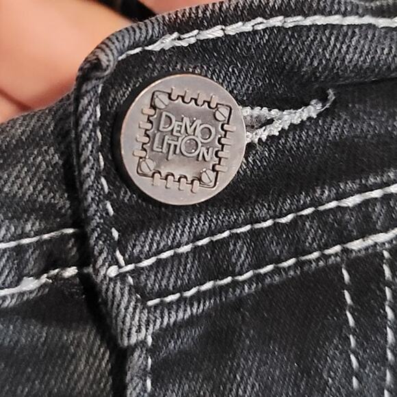 Demolition Distressed Paint Splatter Bleached Moto Kids Jeans Black Gray 12 - Picture 7 of 8